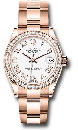 Rolex Everose Gold Datejust 31 Watch - Diamond Bezel - White Roman Dial - Oyster Bracelet - 278285RBR