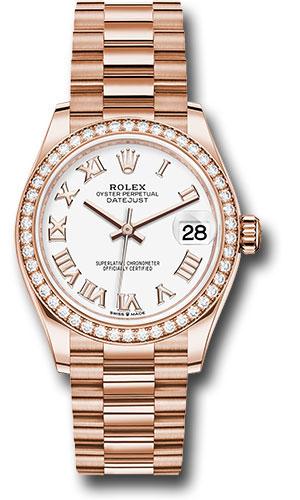 Rolex Everose Gold Datejust 31 Watch - Diamond Bezel - White Roman Dial - President Bracelet - 278285RBR