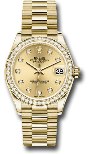 Rolex Yellow Gold Datejust 31 Watch - Diamond Bezel - Champagne Diamond Dial - President Bracelet - 278288RBR