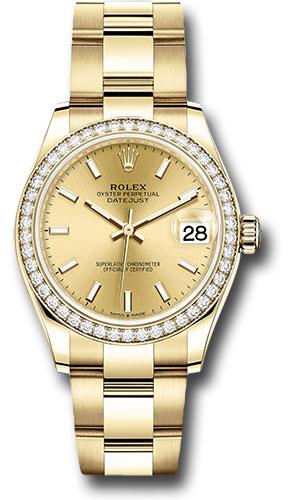 Rolex Yellow Gold Datejust 31 Watch - Diamond Bezel - Champagne Index Dial - Oyster Bracelet - 278288RBR