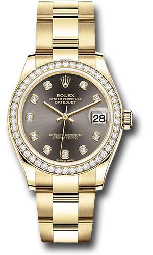 Rolex Yellow Gold Datejust 31 Watch - Diamond Bezel - Dark Grey Diamond Dial - Oyster Bracelet - 278288RBR