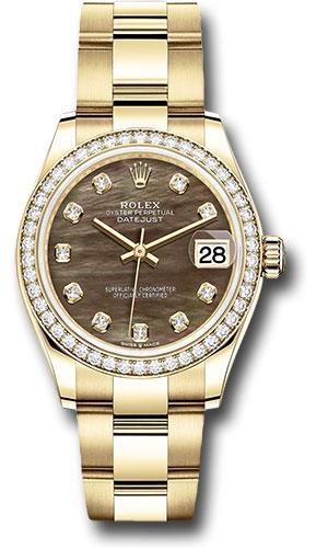Rolex Yellow Gold Datejust 31 Watch - Diamond Bezel - Dark Mother-of-Pearl Diamond Dial - Oyster Bracelet - 278288RBR