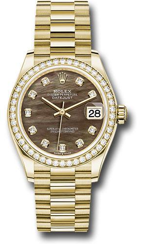 Rolex Yellow Gold Datejust 31 Watch - Diamond Bezel - Dark Mother-of-Pearl Diamond Dial - President Bracelet - 278288RBR