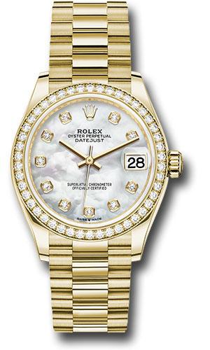 Rolex Yellow Gold Datejust 31 Watch - Diamond Bezel - Mother-of-Pearl Diamond Dial - President Bracelet - 278288RBR