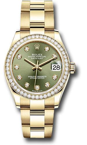 Rolex Yellow Gold Datejust 31 Watch - Diamond Bezel - Olive Green Diamond Dial - Oyster Bracelet - 278288RBR