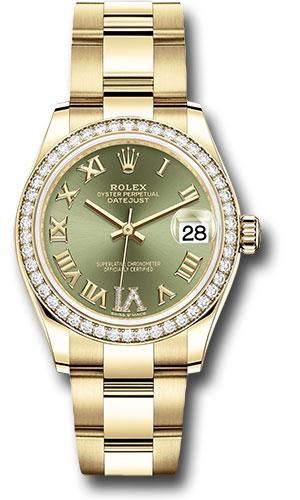Rolex Yellow Gold Datejust 31 Watch - Diamond Bezel - Olive Green Diamond Six Dial - Oyster Bracelet - 278288RBR