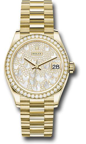 Rolex Yellow Gold Datejust 31 Watch - Diamond Bezel - Paved Mother-of-Pearl Butterfly Dial - President Bracelet - 278288RBR