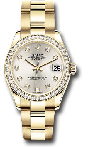 Rolex Yellow Gold Datejust 31 Watch - Diamond Bezel - Silver Diamond Dial - Oyster Bracelet - 278288RBR