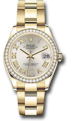 Rolex Yellow Gold Datejust 31 Watch - Diamond Bezel - Silver Diamond Six Dial - Oyster Bracelet - 278288RBR