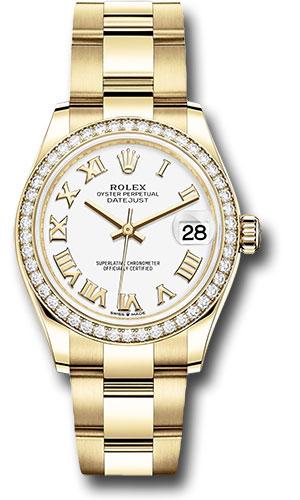 Rolex Yellow Gold Datejust 31 Watch - Diamond Bezel - White Roman Dial - Oyster Bracelet - 278288RBR