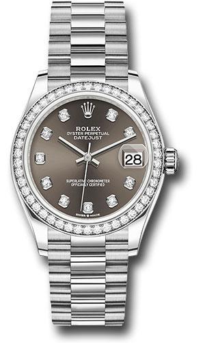 Rolex White Gold Datejust 31 Watch - Diamond Bezel - Dark Grey Roman Dial - President Bracelet - 278289RBR
