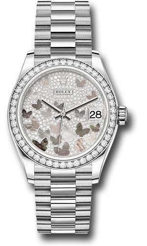 Rolex White Gold Datejust 31 Watch - Diamond Bezel - Diamond Paved Butterfly Dial - President Bracelet - 278289RBR