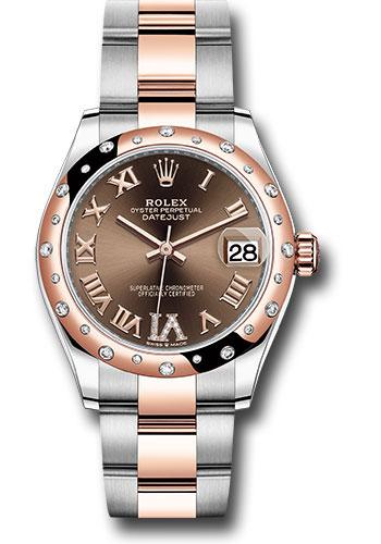 Rolex Steel and Everose Gold Datejust 31 Watch - 24 Diamond Bezel - Dark Rhodium Diamond Roman VI Dial - Oyster Bracelet - 278341RBR