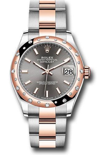 Rolex Steel and Everose Gold Datejust 31 Watch - 24 Diamond Bezel - Dark Rhodium Index Dial - Oyster Bracelet - 278341RBR