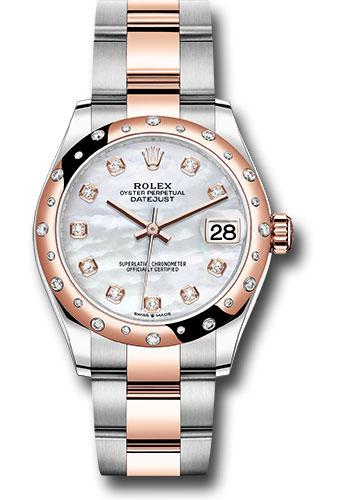 Rolex Steel and Everose Gold Datejust 31 Watch - 24 Diamond Bezel - Silver Diamond Dial - Oyster Bracelet - 278341RBR