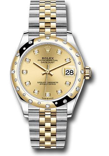 Rolex Steel and Yellow Gold Datejust 31 Watch - Domed Diamond Bezel - Champagne Diamond Dial - Jubilee Bracelet - 278343