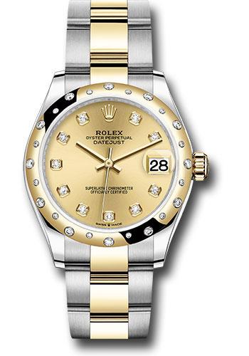 Rolex Steel and Yellow Gold Datejust 31 Watch - Domed Diamond Bezel - Champagne Diamond Dial - Oyster Bracelet - 278343