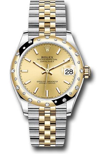 Rolex Steel and Yellow Gold Datejust 31 Watch - Domed Diamond Bezel - Champagne Index Dial - Jubilee Bracelet - 278343