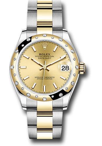 Rolex Steel and Yellow Gold Datejust 31 Watch - Domed Diamond Bezel - Champagne Index Dial - Oyster Bracelet - 278343