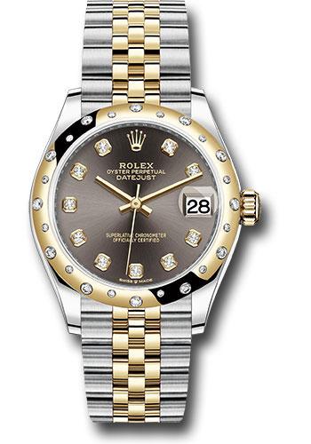 Rolex Steel and Yellow Gold Datejust 31 Watch - Domed Diamond Bezel - Dark Grey Diamond Dial - Jubilee Bracelet - 278343