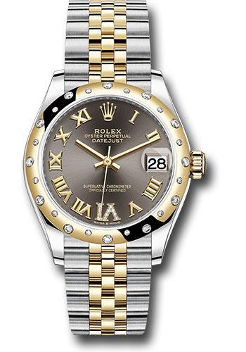 Rolex Steel and Yellow Gold Datejust 31 Watch - Domed Diamond Bezel - Dark Grey Diamond Roman Six Dial - Jubilee Bracelet - 278343