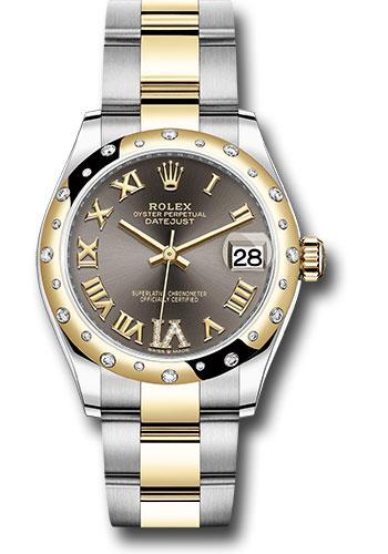 Rolex Steel and Yellow Gold Datejust 31 Watch - Domed Diamond Bezel - Dark Grey Diamond Roman Six Dial - Oyster Bracelet - 278343