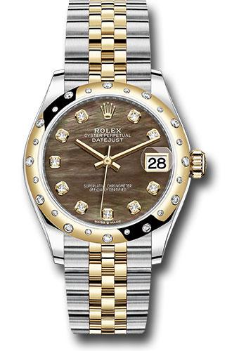 Rolex Steel and Yellow Gold Datejust 31 Watch - Domed Diamond Bezel - Dark Mother-of-Pearl Diamond Dial - Jubilee Bracelet - 278343