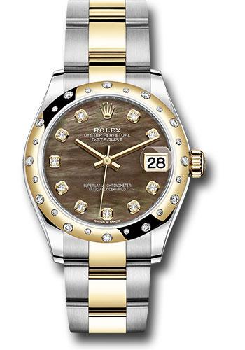 Rolex Steel and Yellow Gold Datejust 31 Watch - Domed Diamond Bezel - Dark Mother-of-Pearl Diamond Dial - Oyster Bracelet - 278343