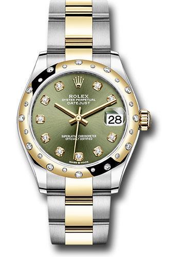 Rolex Steel and Yellow Gold Datejust 31 Watch - Domed Diamond Bezel - Olive Green Diamond Dial - Oyster Bracelet - 278343