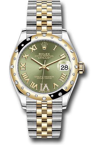 Rolex Steel and Yellow Gold Datejust 31 Watch - Domed Diamond Bezel - Olive Green Diamond Roman Six Dial - Jubilee Bracelet - 278343
