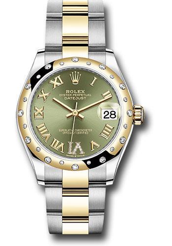 Rolex Steel and Yellow Gold Datejust 31 Watch - Domed Diamond Bezel - Olive Green Diamond Roman Six Dial - Oyster Bracelet - 278343