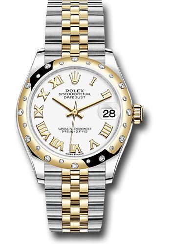 Rolex Steel and Yellow Gold Datejust 31 Watch - Domed Diamond Bezel - White Roman Dial - Jubilee Bracelet - 278343