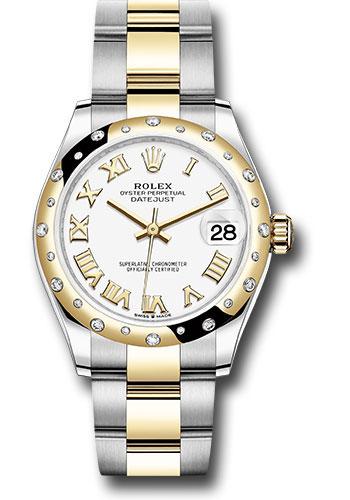 Rolex Steel and Yellow Gold Datejust 31 Watch - Domed Diamond Bezel - White Roman Dial - Oyster Bracelet - 278343