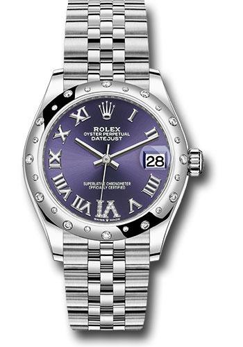 Rolex Steel and White Gold Datejust 31 Watch - Domed 24 Diamond Bezel - Aubergine Roman Diamond 6 Dial - Jubilee Bracelet - 2020 Release - 278344RBR