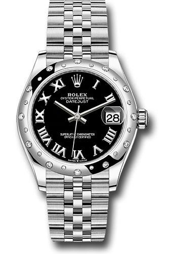 Rolex Steel and White Gold Datejust 31 Watch - Domed 24 Diamond Bezel - Black Roman Dial - Jubilee Bracelet - 2020 Release - 278344RBR