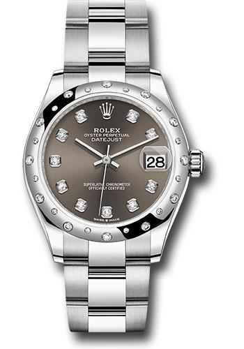 Rolex Steel and White Gold Datejust 31 Watch - Domed 24 Diamond Bezel - Dark Grey Diamond Dial - Oyster Bracelet - 2020 Release - 278344RBR