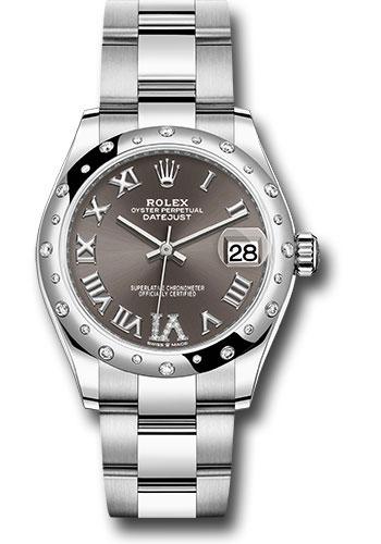 Rolex Steel and White Gold Datejust 31 Watch - Domed 24 Diamond Bezel - Dark Grey Roman Diamond 6 Dial - Oyster Bracelet - 2020 Release - 278344RBR
