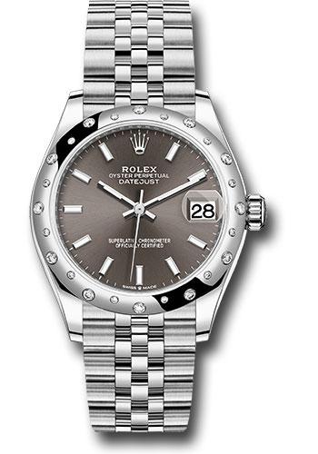Rolex Steel and White Gold Datejust 31 Watch - Domed 24 Diamond Bezel - Dark Grey Index Dial - Jubilee Bracelet - 2020 Release - 278344RBR