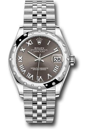 Rolex Steel and White Gold Datejust 31 Watch - Domed 24 Diamond Bezel - Dark Grey Roman Dial - Jubilee Bracelet - 2020 Release - 278344RBR