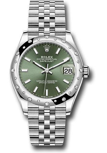 Rolex Steel and White Gold Datejust 31 Watch - Domed 24 Diamond Bezel - Mint Green Index Dial - Jubilee Bracelet - 2020 Release - 278344RBR