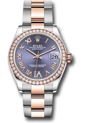 Rolex Steel and Everose Gold Datejust 31 Watch - 46 Diamond Bezel - Aubergine Diamond Roman VI Dial - Oyster Bracelet - 278381RBR