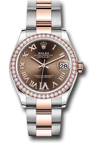 Rolex Steel and Everose Gold Datejust 31 Watch - 46 Diamond Bezel - Chocolate Diamond Roman VI Dial - Oyster Bracelet - 278381RBR
