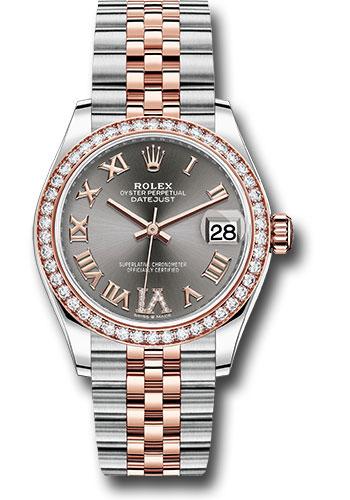 Rolex Steel and Everose Gold Datejust 31 Watch - 46 Diamond Bezel - Dark Rhodium Diamond Roman VI Dial - Jubilee Bracelet - 278381RBR