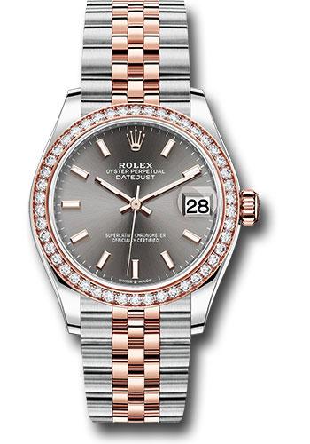 Rolex Steel and Everose Gold Datejust 31 Watch - 46 Diamond Bezel - Dark Rhodium Index Dial - Jubilee Bracelet - 278381RBR