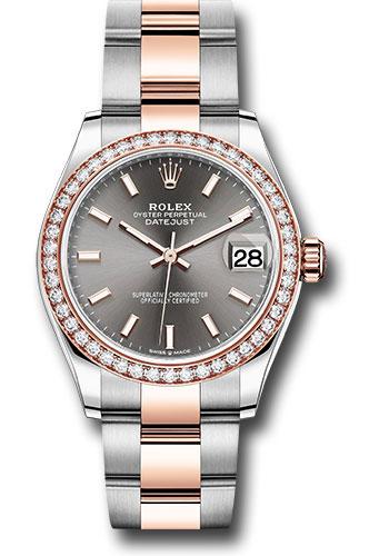 Rolex Steel and Everose Gold Datejust 31 Watch - 46 Diamond Bezel - Dark Rhodium Index Dial - Oyster Bracelet - 278381RBR