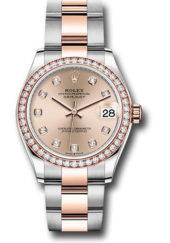 Rolex Steel and Everose Gold Datejust 31 Watch - 46 Diamond Bezel - Rose Diamond Dial - Oyster Bracelet - 278381RBR