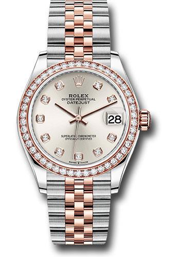 Rolex Steel and Everose Gold Datejust 31 Watch - 46 Diamond Bezel - Silver Diamond Dial - Jubilee Bracelet - 278381RBR