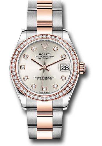 Rolex Steel and Everose Gold Datejust 31 Watch - 46 Diamond Bezel - Silver Diamond Dial - Oyster Bracelet - 278381RBR