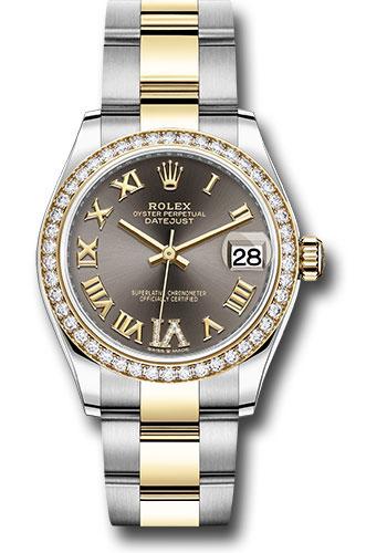 Rolex Steel and Yellow Gold Datejust 31 Watch - Diamond Bezel - Dark Grey Diamond Roman Six Dial - Oyster Bracelet - 278383RBR