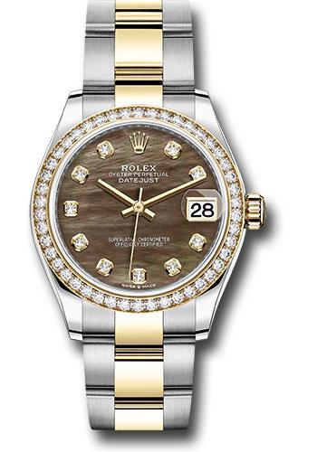Rolex Steel and Yellow Gold Datejust 31 Watch - Diamond Bezel - Dark Mother-of-Pearl Diamond Dial - Oyster Bracelet - 278383RBR